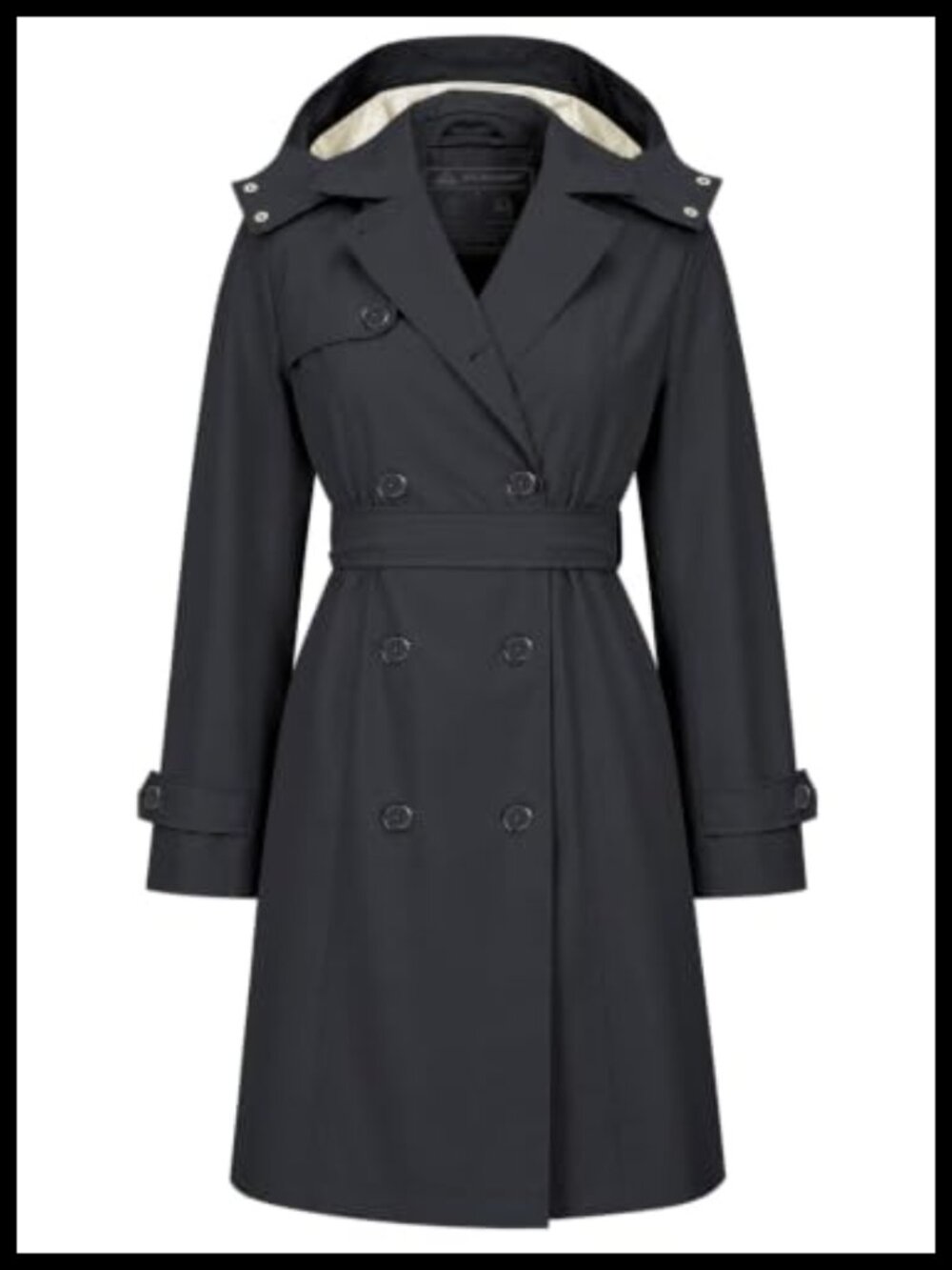 Women's Double Breasted Trench Coat with Detachable Hood Belted